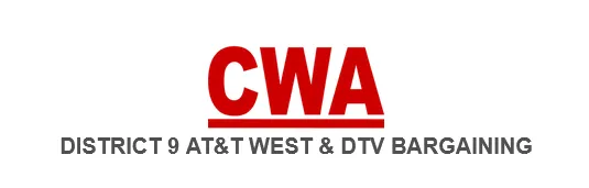 Text reading: CWA DISTRICT 9 AT&T West and DTV Bargaining